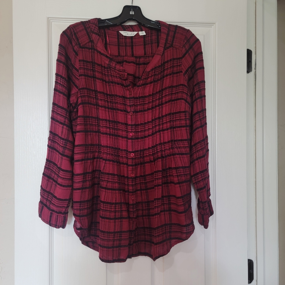 Caffe Marrakesh Long Sleeve Shirt/Tunic Wine Red/Black Size M